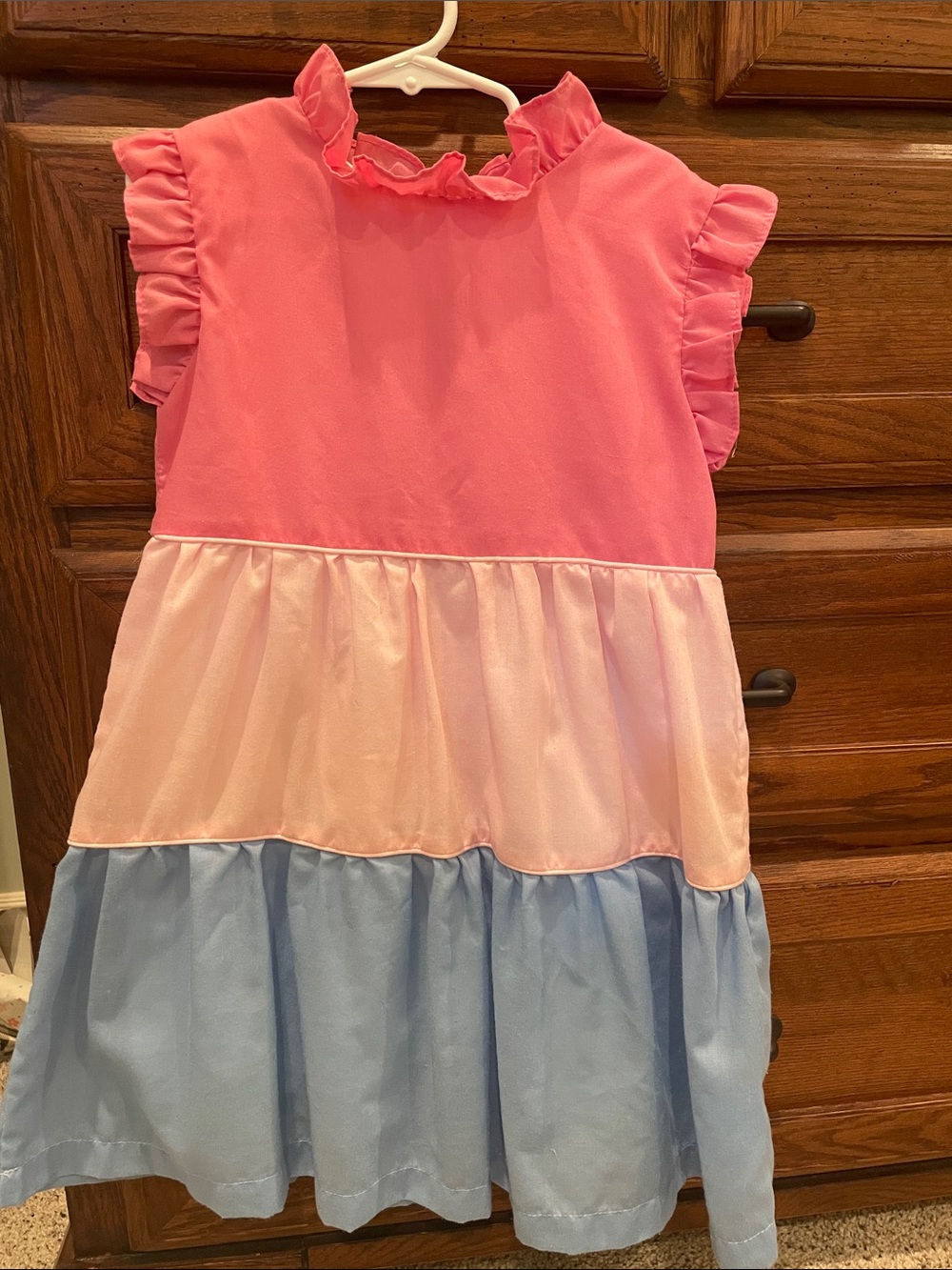 The Oaks Apparel Pink & Light Blue Ruffle Tiered Dress